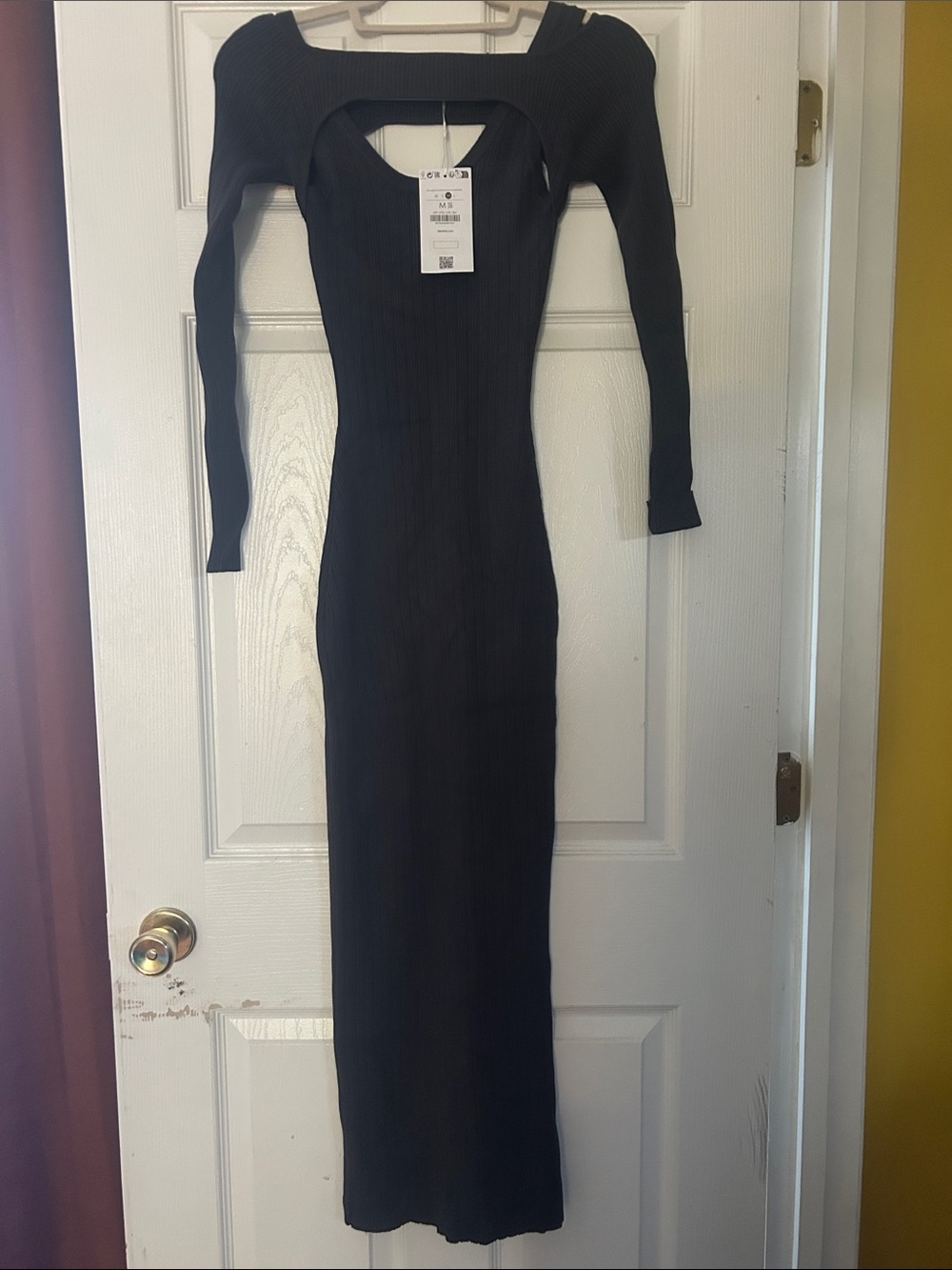 Bershka Dark Grey Ribbed Long Sleeve Maxi with Square Neck Cutout